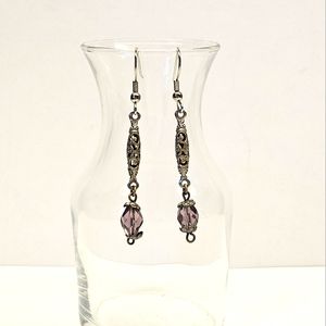 Purple Glass Bead and Filigree Earrings